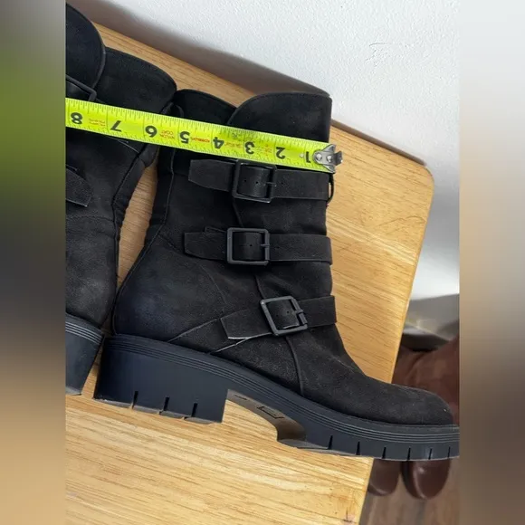 Mia Black Leather Mid-Calf Buckle Boots Size 8.5 Chunky Platform