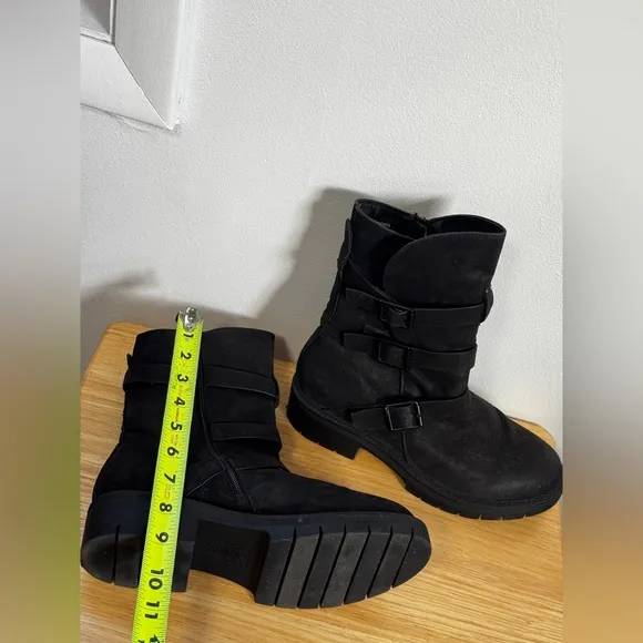 Mia Black Leather Mid-Calf Buckle Boots Size 8.5 Chunky Platform