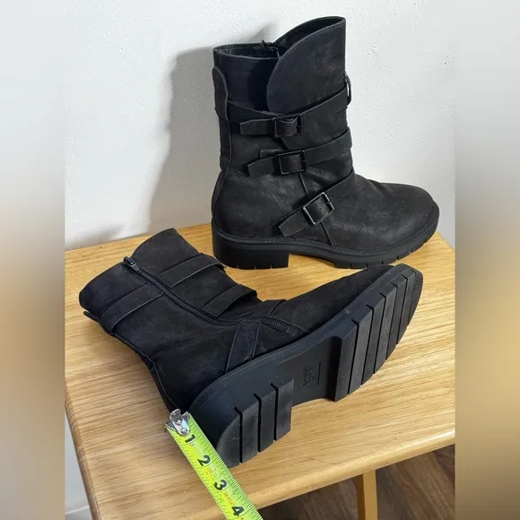 Mia Black Leather Mid-Calf Buckle Boots Size 8.5 Chunky Platform