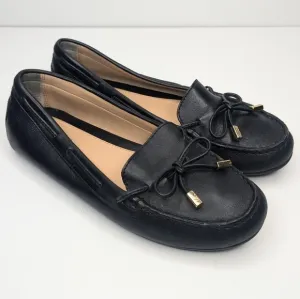 Michael Kors black soft leather loafers moccasin driving tassel gold size 7