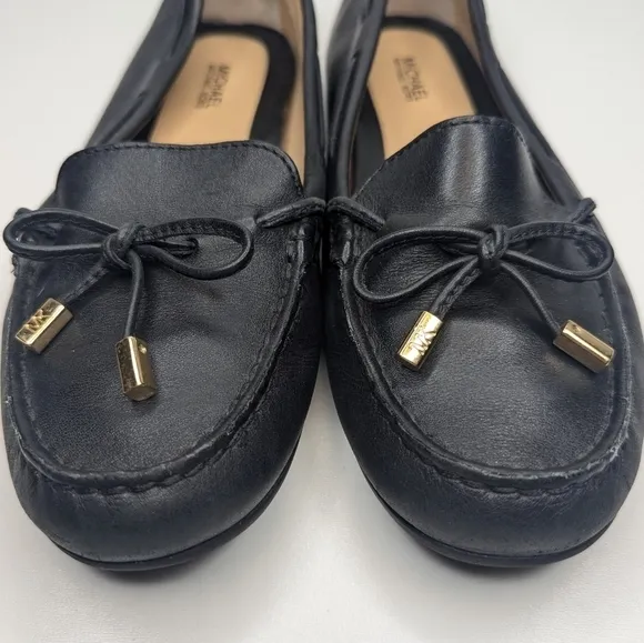 Michael Kors black soft leather loafers moccasin driving tassel gold size 7