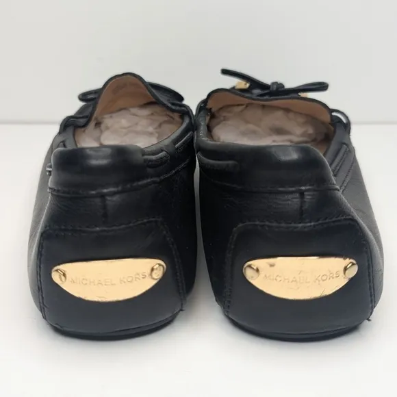 Michael Kors black soft leather loafers moccasin driving tassel gold size 7