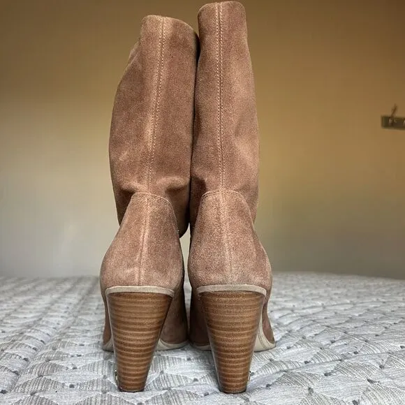 Michael Kors Cognac Brown Suede Mid Calf Pull On Western Boots Women’s 8.5 M