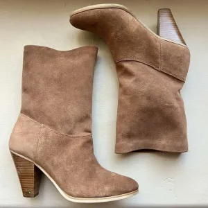 Michael Kors Cognac Brown Suede Mid Calf Pull On Western Boots Women’s 8.5 M