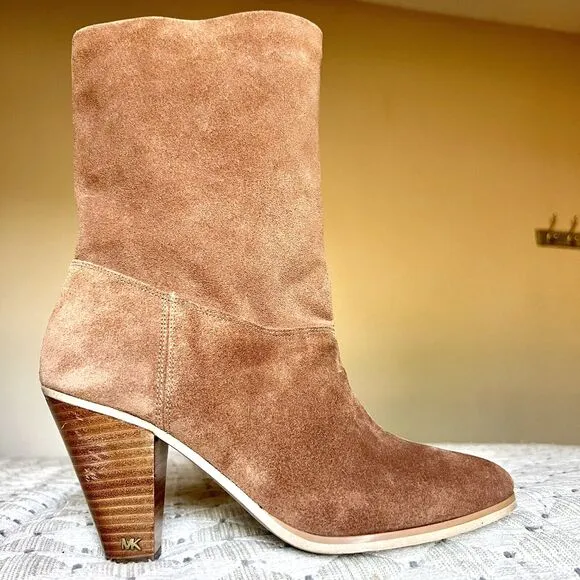 Michael Kors Cognac Brown Suede Mid Calf Pull On Western Boots Women’s 8.5 M
