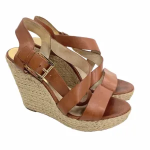 Michael Kors Giovanna Leather Wedge Espadrilles High Heel Sandals Size 9