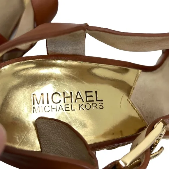 Michael Kors Giovanna Leather Wedge Espadrilles High Heel Sandals Size 9