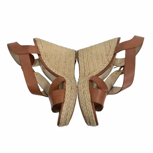 Michael Kors Giovanna Leather Wedge Espadrilles High Heel Sandals Size 9