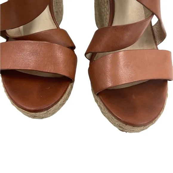 Michael Kors Giovanna Leather Wedge Espadrilles High Heel Sandals Size 9