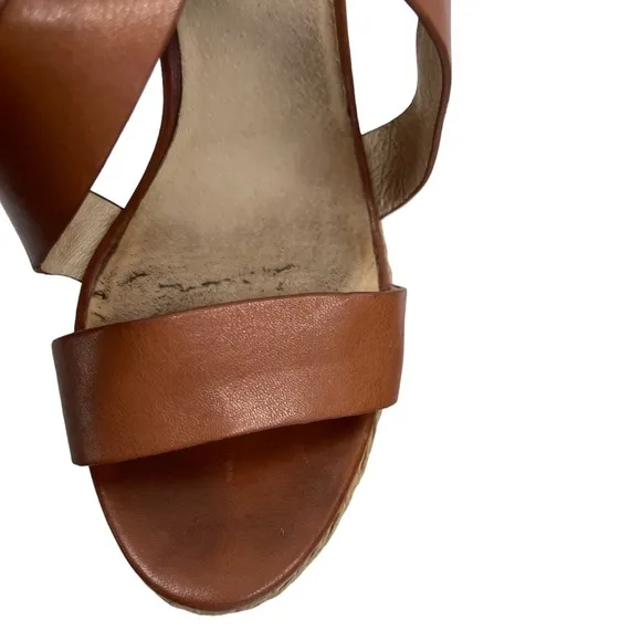 Michael Kors Giovanna Leather Wedge Espadrilles High Heel Sandals Size 9