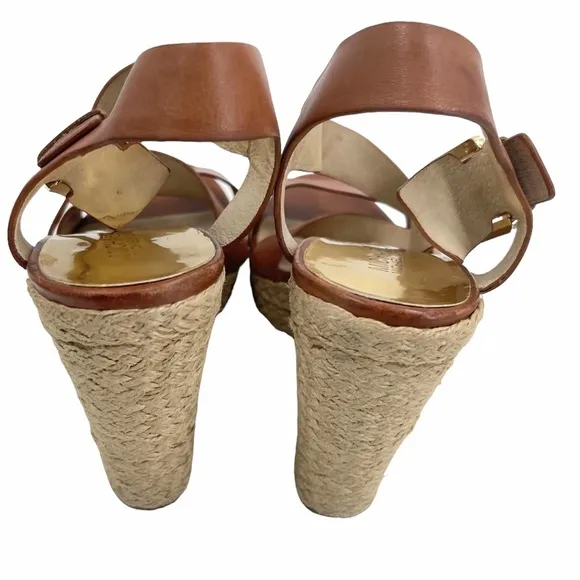 Michael Kors Giovanna Leather Wedge Espadrilles High Heel Sandals Size 9