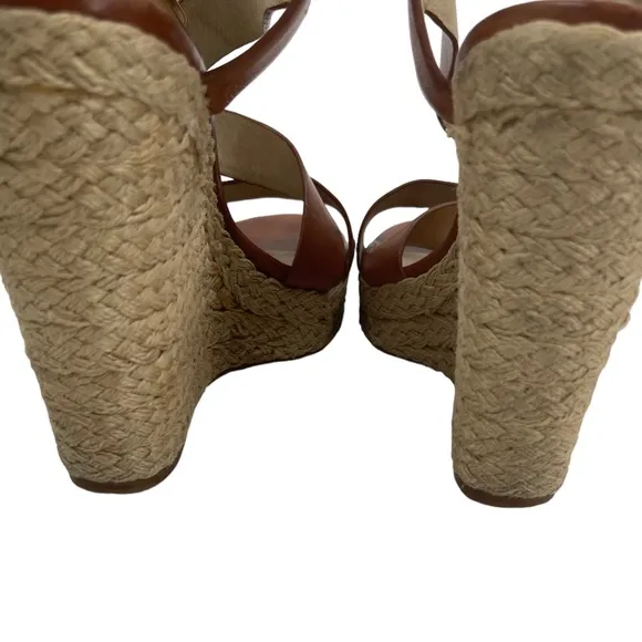 Michael Kors Giovanna Leather Wedge Espadrilles High Heel Sandals Size 9