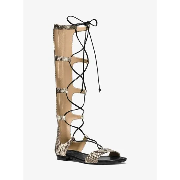 MICHAEL KORS Gladiator Sandals Sofia Snake Python Embossed Leather Sz 7 NEW