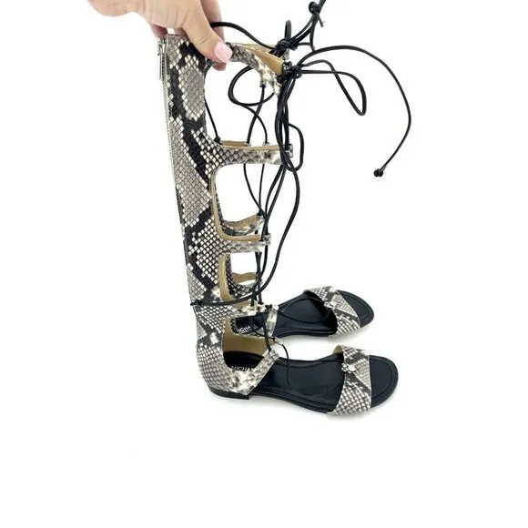 MICHAEL KORS Gladiator Sandals Sofia Snake Python Embossed Leather Sz 7 NEW