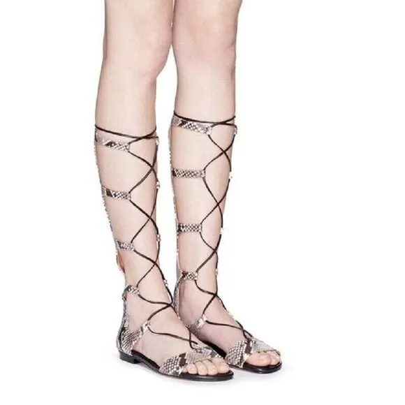MICHAEL KORS Gladiator Sandals Sofia Snake Python Embossed Leather Sz 7 NEW