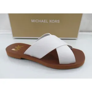 Michael Kors Glenda Slide Sandal Cross Straps MK Logo Optic White Size 7.5
