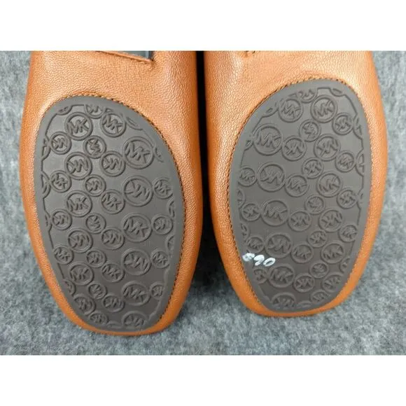 Michael Kors Hamilton Leather Loafer Cognac Gold MK Logo Padlock‎ Womens 7.5 NEW