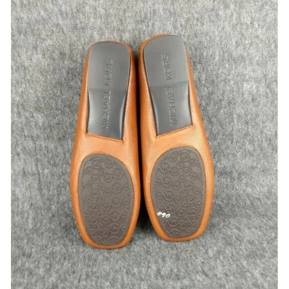 Michael Kors Hamilton Leather Loafer Cognac Gold MK Logo Padlock‎ Womens 7.5 NEW