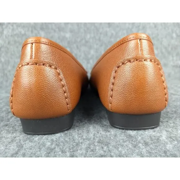 Michael Kors Hamilton Leather Loafer Cognac Gold MK Logo Padlock‎ Womens 7.5 NEW