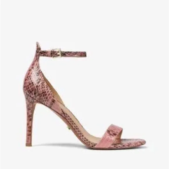 Michael Kors Harper Leather Python Snakeskin Embossed Sandals Pink/Black, Sz: 10