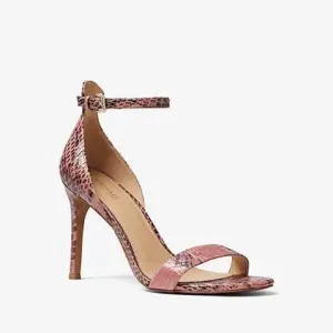 Michael Kors Harper Leather Python Snakeskin Embossed Sandals Pink/Black, Sz: 10