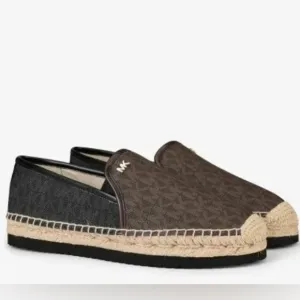 MICHAEL KORS HASTINGS MK PRINT GOLD PLATFORM ESPADRILLES
