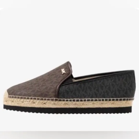 MICHAEL KORS HASTINGS MK PRINT GOLD PLATFORM ESPADRILLES