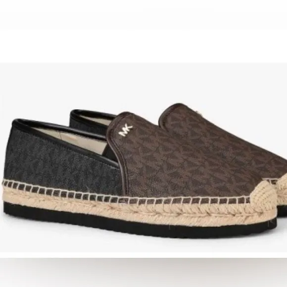MICHAEL KORS HASTINGS MK PRINT GOLD PLATFORM ESPADRILLES