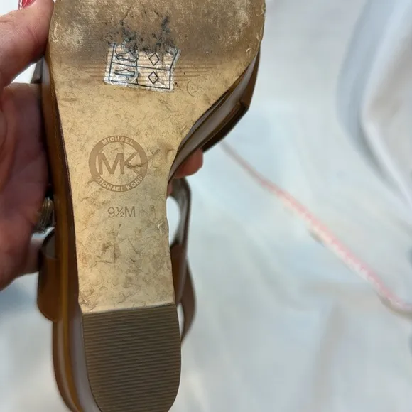MICHAEL KORS, Josephine, Brown Leather Wedge Sandals, women, Sling Back, 9.5M