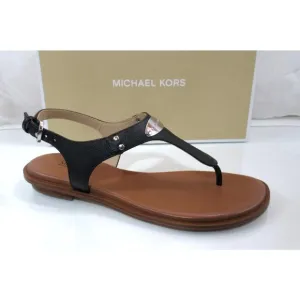 Michael Kors MK Plate Thong Flat T-Strap Sandals Black Size 7