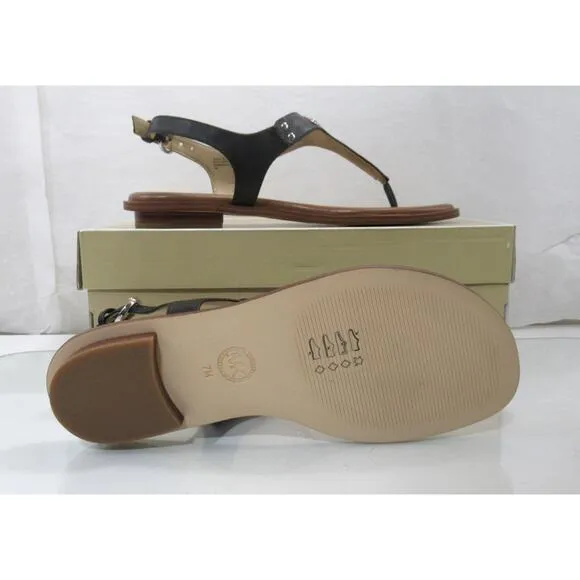 Michael Kors MK Plate Thong Flat T-Strap Sandals Black Size 7