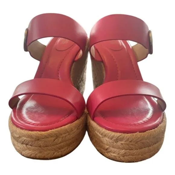 Michael Kors Pink Leather Espadrille Lucinda Wedge Sandals Platform Size 6.5‎