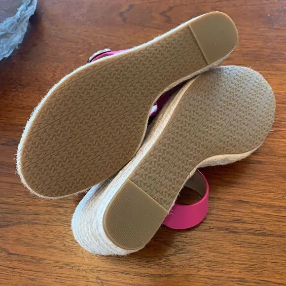 Michael Kors Pink Leather Espadrille Lucinda Wedge Sandals Platform Size 6.5‎