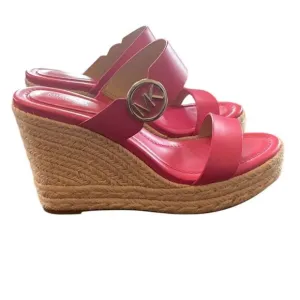 Michael Kors Pink Leather Espadrille Lucinda Wedge Sandals Platform Size 6.5‎
