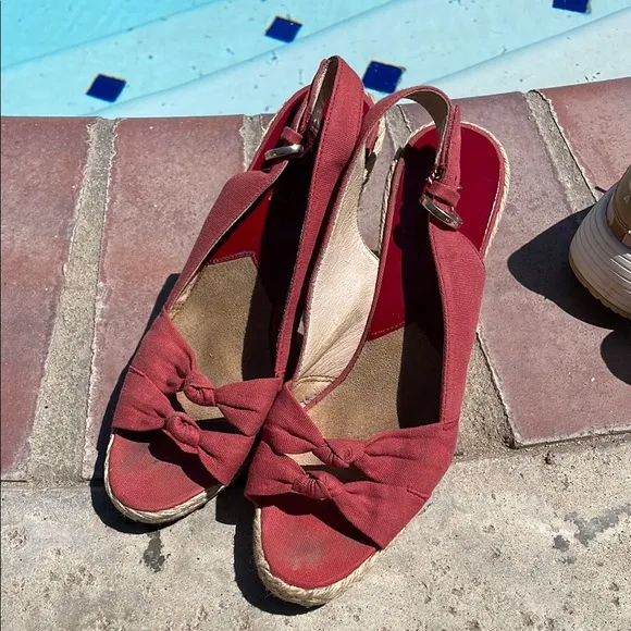Michael Kors Red Wedge Espadrilles with Bow Detail
