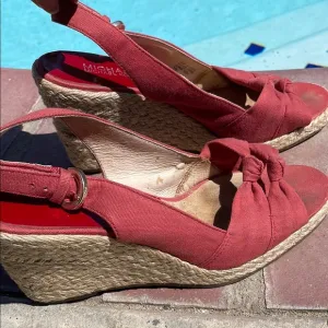 Michael Kors Red Wedge Espadrilles with Bow Detail