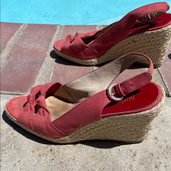 Michael Kors Red Wedge Espadrilles with Bow Detail