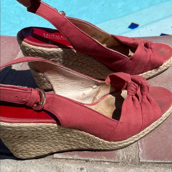 Michael Kors Red Wedge Espadrilles with Bow Detail