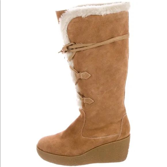 MICHAEL KORS Suede Wedge Boots Lace Up Sz 7.5 Mid-Calf