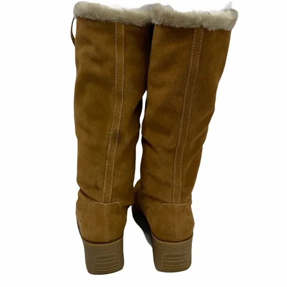 MICHAEL KORS Suede Wedge Boots Lace Up Sz 7.5 Mid-Calf