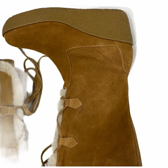 MICHAEL KORS Suede Wedge Boots Lace Up Sz 7.5 Mid-Calf