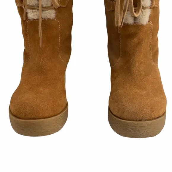 MICHAEL KORS Suede Wedge Boots Lace Up Sz 7.5 Mid-Calf