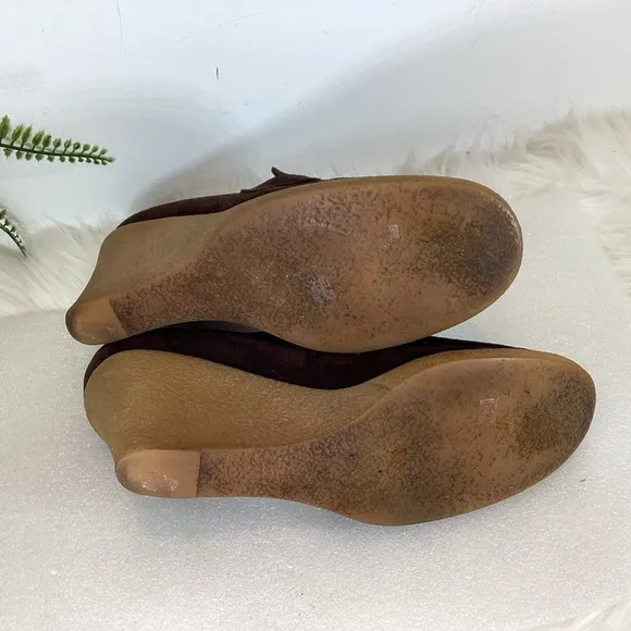MICHAEL KORS VTG SUEDE LEATHER WEDGE HEEL PENNY LOAFERS CHOCOLATE BROWN SZ 7.5