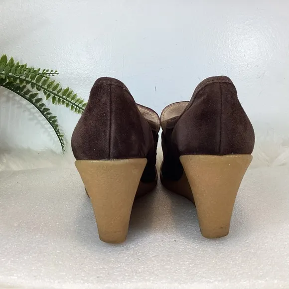 MICHAEL KORS VTG SUEDE LEATHER WEDGE HEEL PENNY LOAFERS CHOCOLATE BROWN SZ 7.5