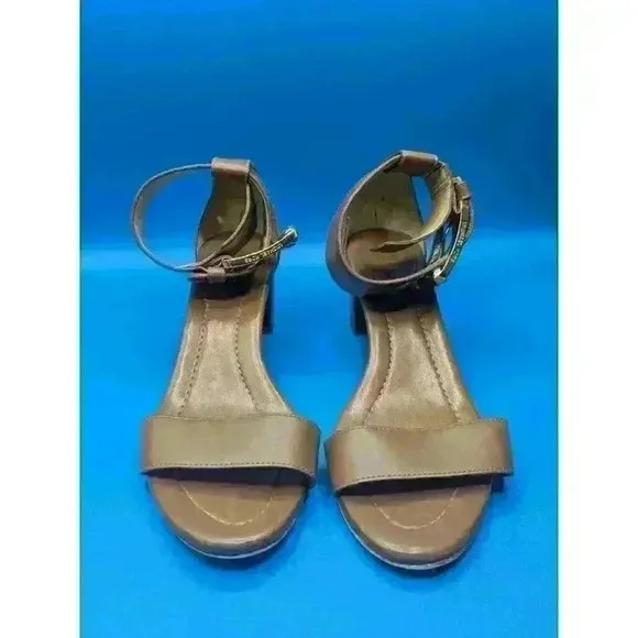Michael Kors Women's Brown Open Toe Ankle Strappy Block Heel Sandals Size 8.5