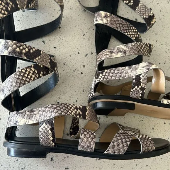 MICHAEL Michael Kors Darby Leather Snake Printed Tall Gladiator Sandals Size 8M