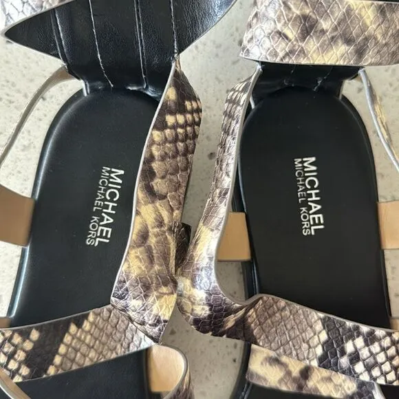 MICHAEL Michael Kors Darby Leather Snake Printed Tall Gladiator Sandals Size 8M