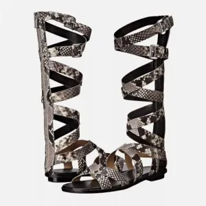 MICHAEL Michael Kors Darby Leather Snake Printed Tall Gladiator Sandals Size 8M