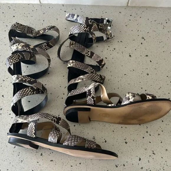 MICHAEL Michael Kors Darby Leather Snake Printed Tall Gladiator Sandals Size 8M