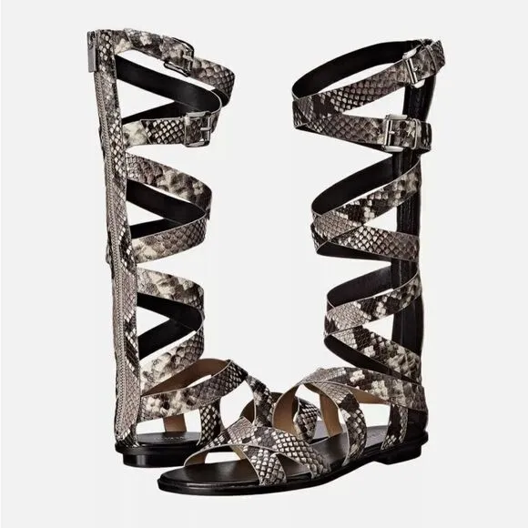 MICHAEL Michael Kors Darby Leather Snake Printed Tall Gladiator Sandals Size 8M